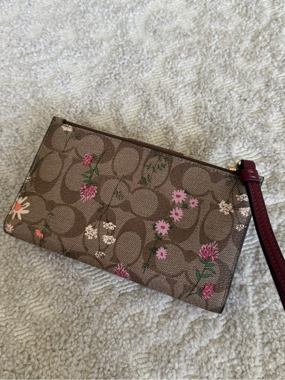Coach Brown Wallet with Burgundy Snap and Gold Logo